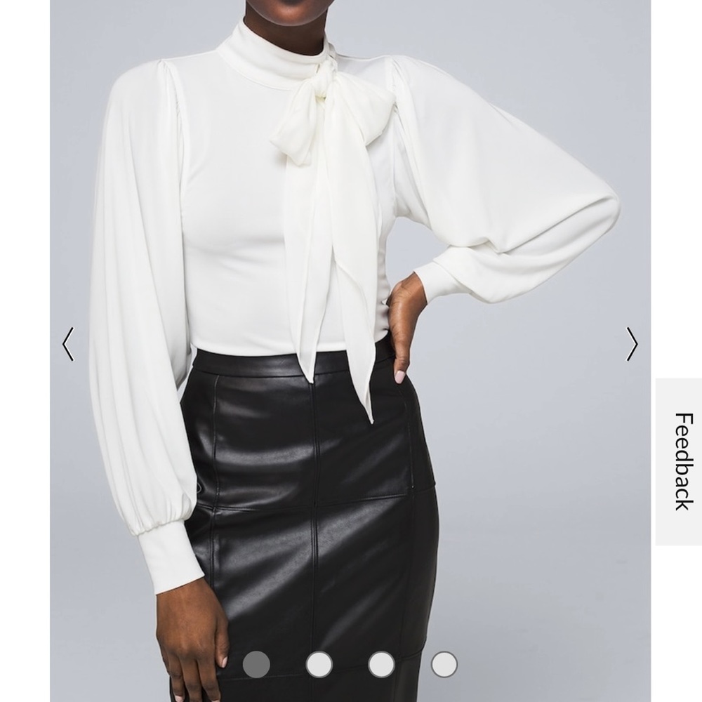 NWT White House Black Market Mixed-Media Bow Blouse Size Small